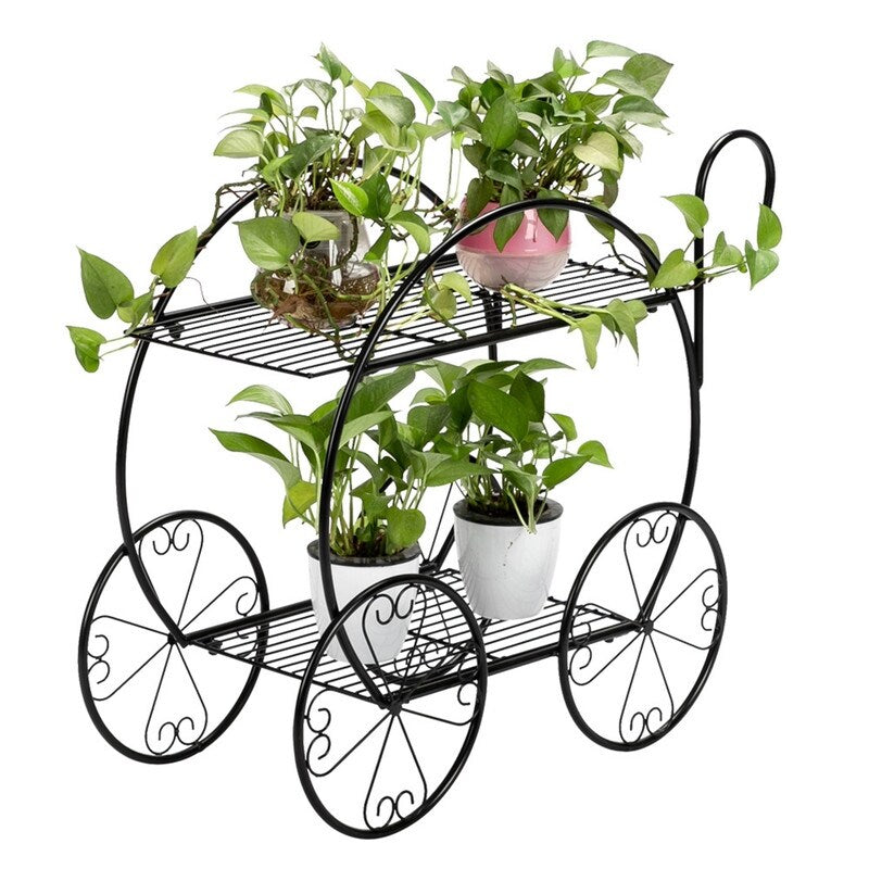 Paint With Handle Cart Shape 2 Layer Plant Stand