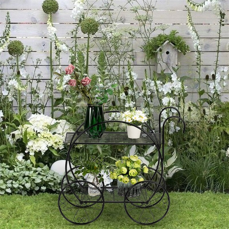 Paint With Handle Cart Shape 2 Layer Plant Stand