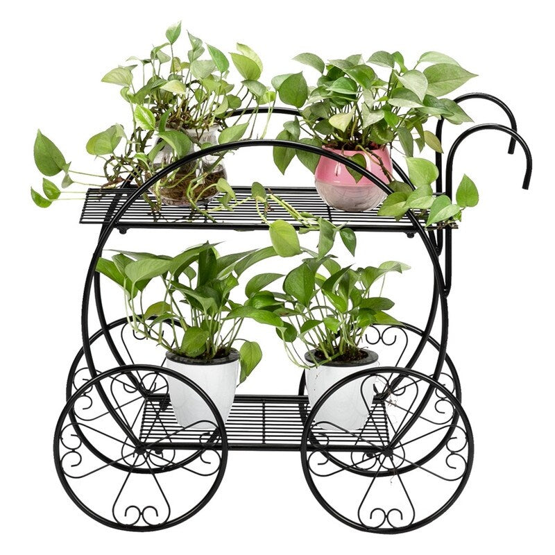 Paint With Handle Cart Shape 2 Layer Plant Stand