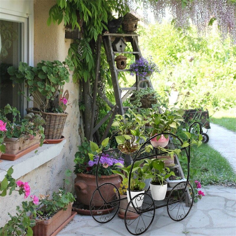 Paint With Handle Cart Shape 2 Layer Plant Stand