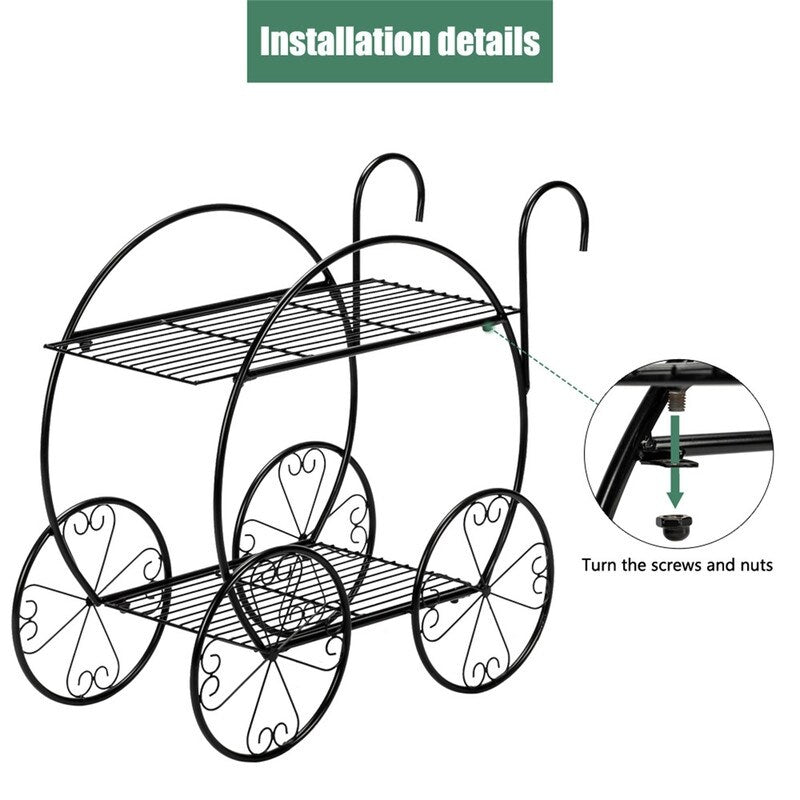 Paint With Handle Cart Shape 2 Layer Plant Stand