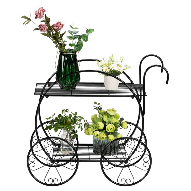 Paint With Handle Cart Shape 2 Layer Plant Stand