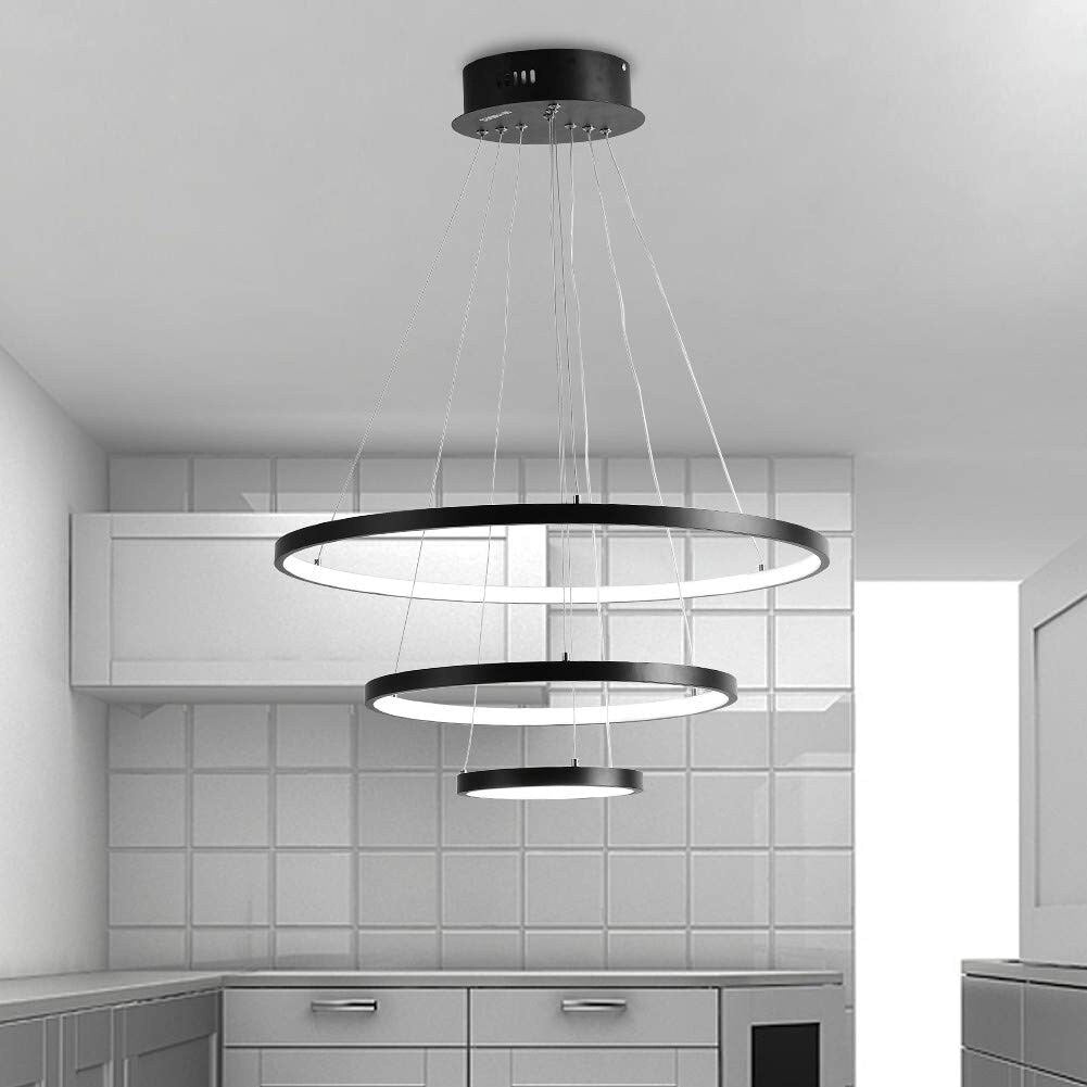 Modern Painted Black 3 Rings LED Pendant Light Fixture