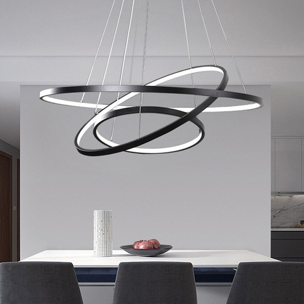 Modern Painted Black 3 Rings LED Pendant Light Fixture
