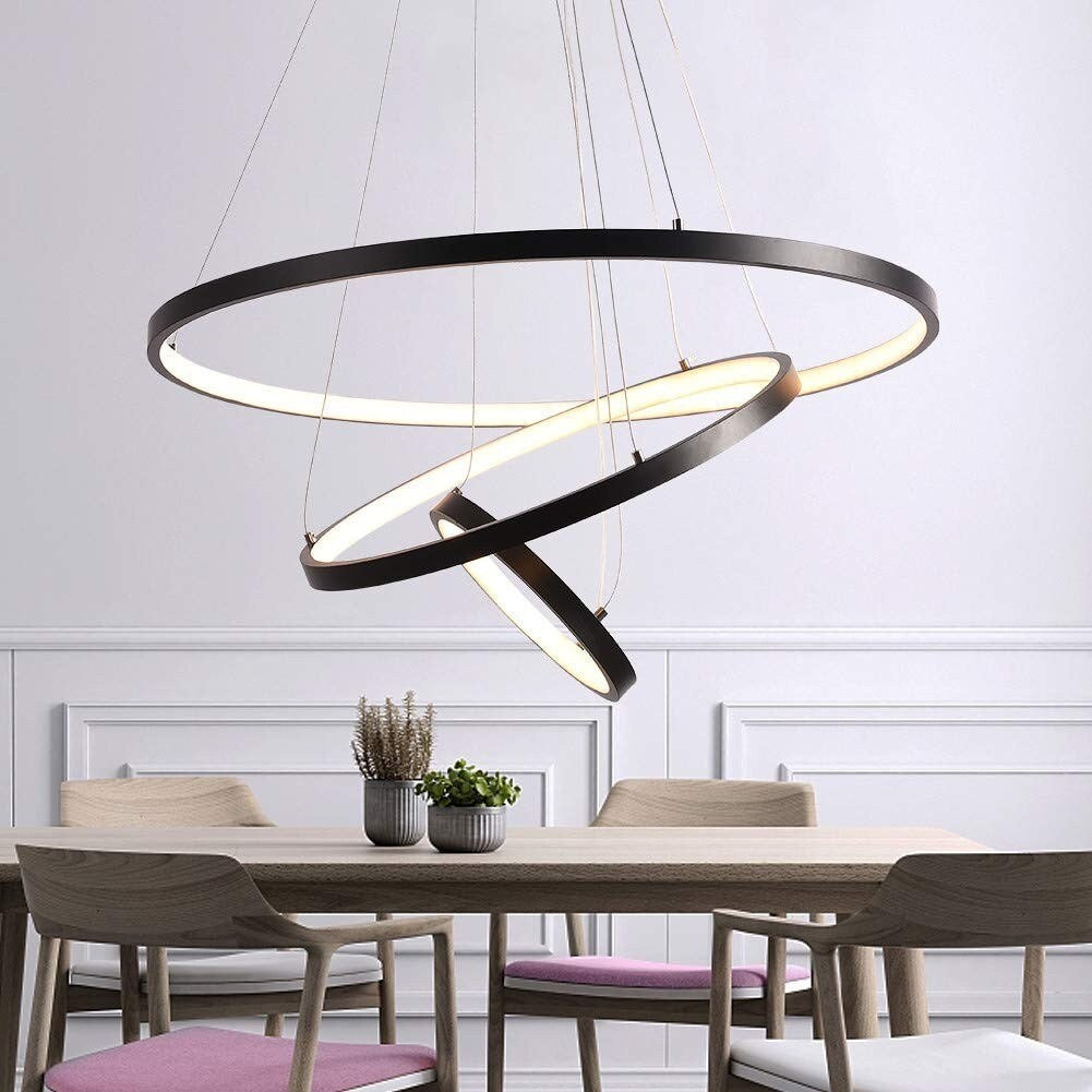 Modern Painted Black 3 Rings LED Pendant Light Fixture