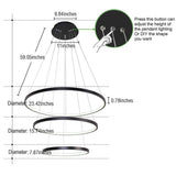 Modern Painted Black 3 Rings LED Pendant Light Fixture
