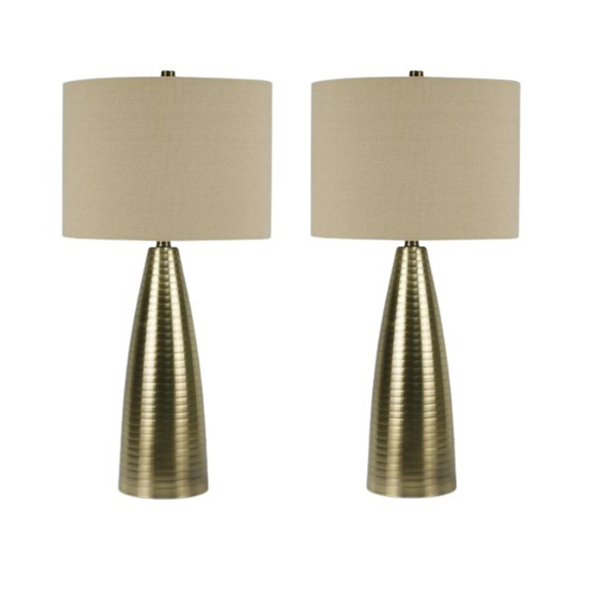 Pair of 28in Tapered Ribbed Metal Cylinder Table Lamps - 28