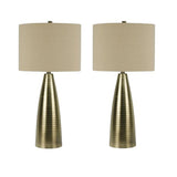 Pair of 28in Tapered Ribbed Metal Cylinder Table Lamps - 28