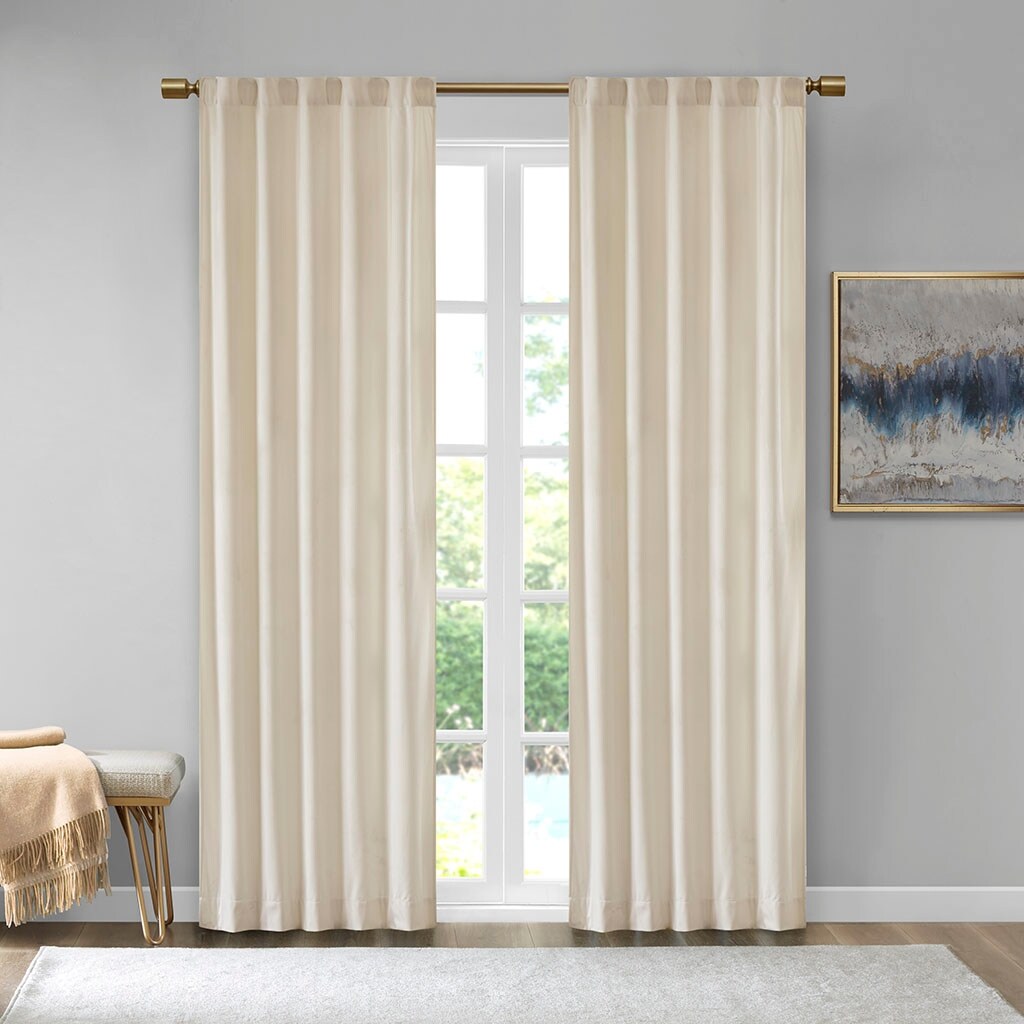 Pair of High Quality Velvet Fabric Indoor Blackout Curtains, Back Tab Curtain Panel for Living Room, Bedroom-2 Panels
