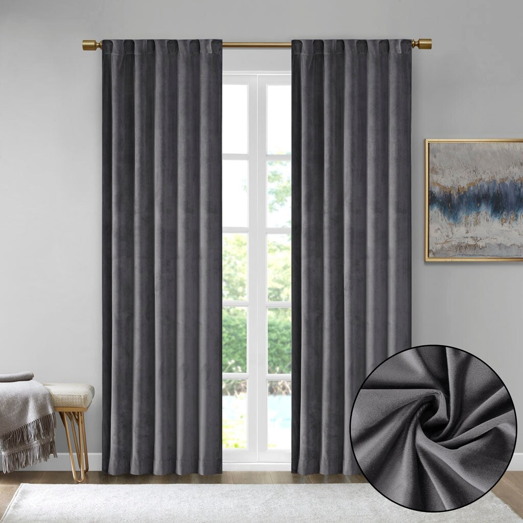 Pair of High Quality Velvet Fabric Indoor Blackout Curtains, Back Tab Curtain Panel for Living Room, Bedroom-2 Panels