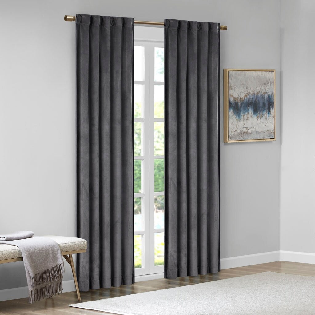 Pair of High Quality Velvet Fabric Indoor Blackout Curtains, Back Tab Curtain Panel for Living Room, Bedroom-2 Panels
