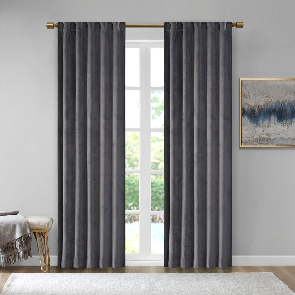 Pair of High Quality Velvet Fabric Indoor Blackout Curtains, Back Tab Curtain Panel for Living Room, Bedroom-2 Panels