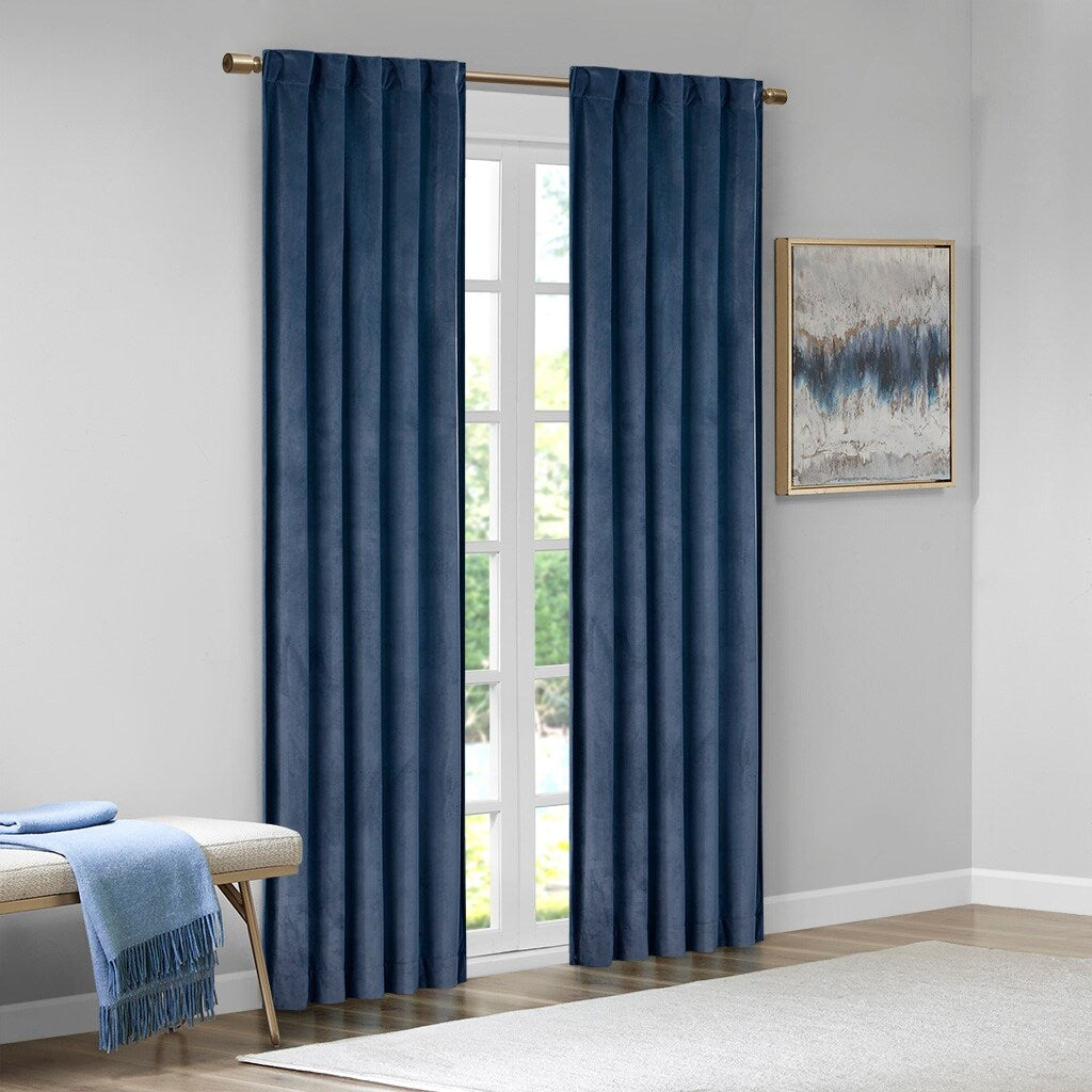 Pair of High Quality Velvet Fabric Indoor Blackout Curtains, Back Tab Curtain Panel for Living Room, Bedroom-2 Panels