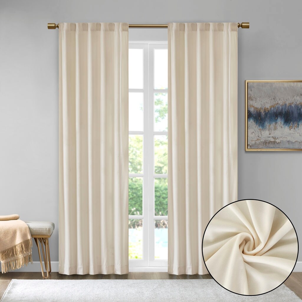 Pair of High Quality Velvet Fabric Indoor Blackout Curtains, Back Tab Curtain Panel for Living Room, Bedroom-2 Panels