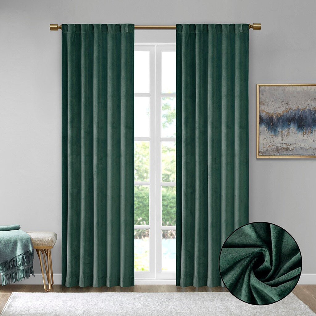 Pair of High Quality Velvet Fabric Indoor Blackout Curtains, Back Tab Curtain Panel for Living Room, Bedroom-2 Panels