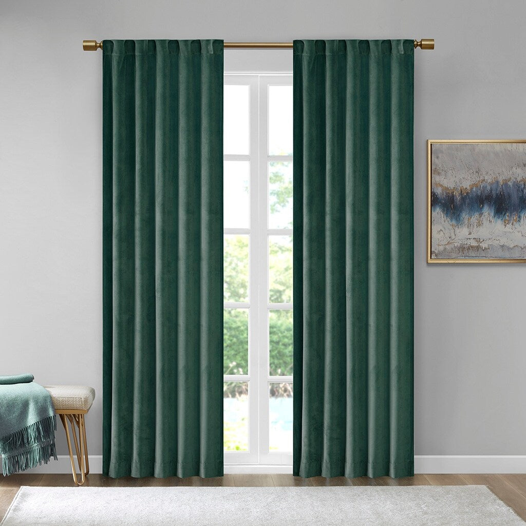 Pair of High Quality Velvet Fabric Indoor Blackout Curtains, Back Tab Curtain Panel for Living Room, Bedroom-2 Panels