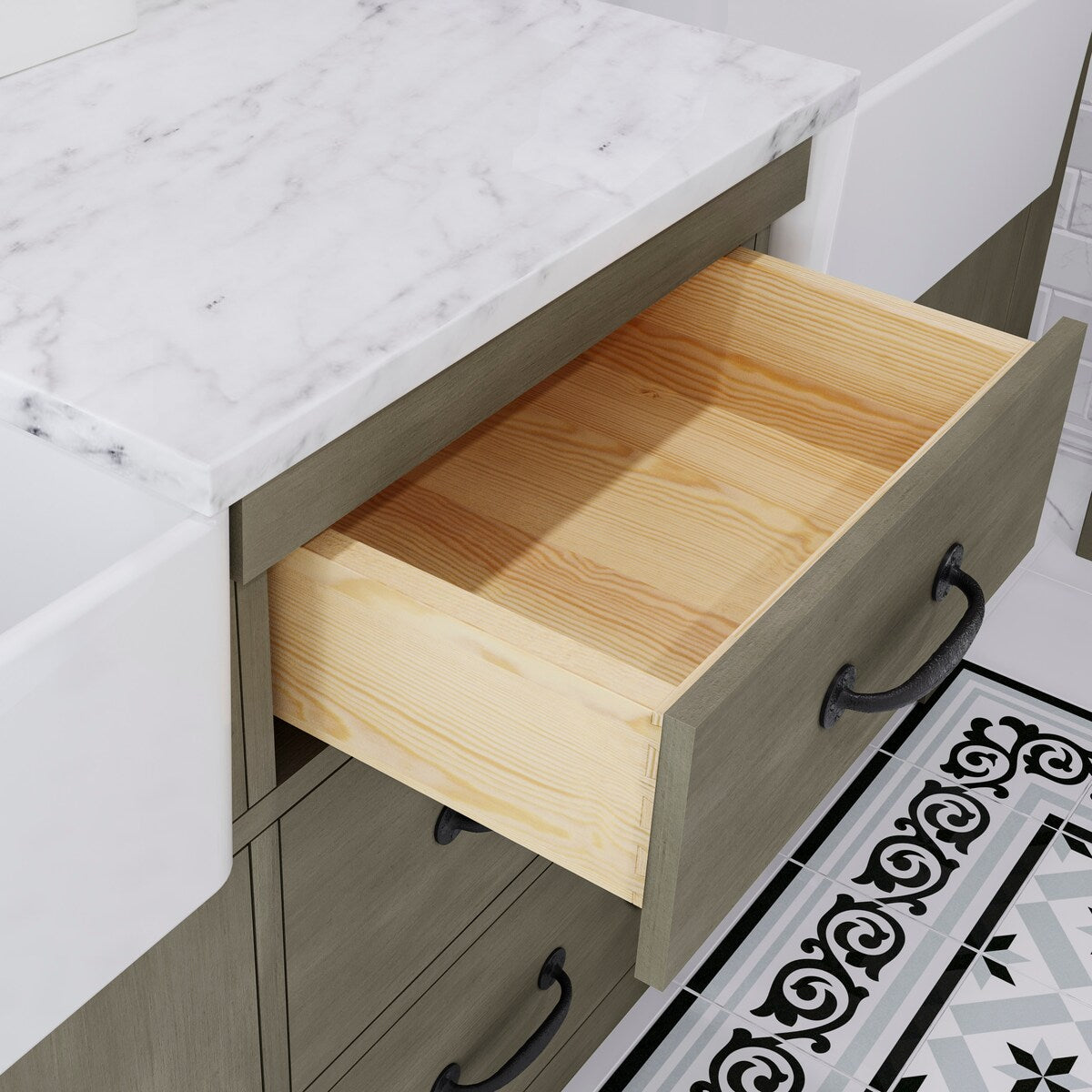 Paisley Double Sink Carrara Marble Countertop Vanity with Barn Mirror