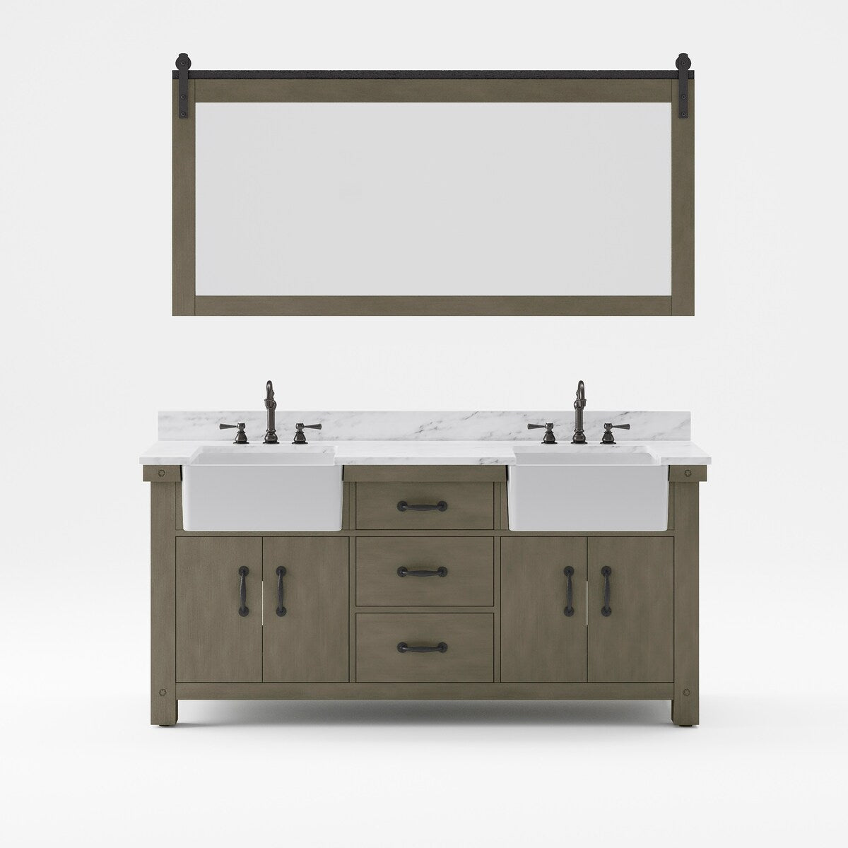 Paisley Double Sink Carrara Marble Countertop Vanity with Barn Mirror