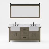 Paisley Double Sink Carrara Marble Countertop Vanity with Barn Mirror