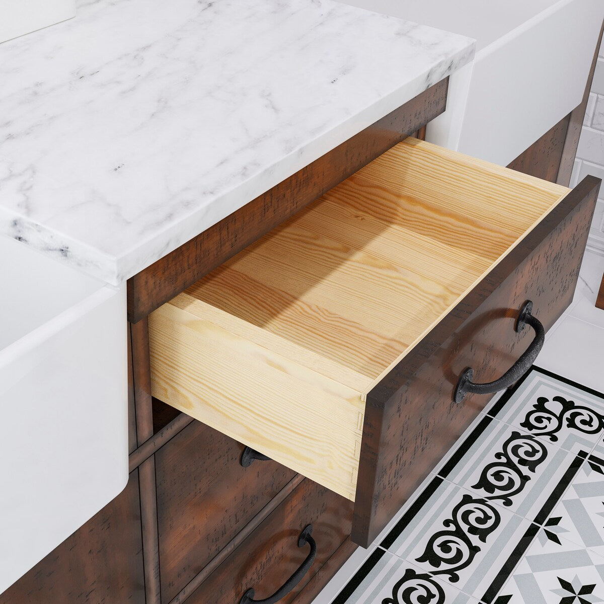 Paisley Double Sink Carrara Marble Countertop Vanity with Barn Mirror
