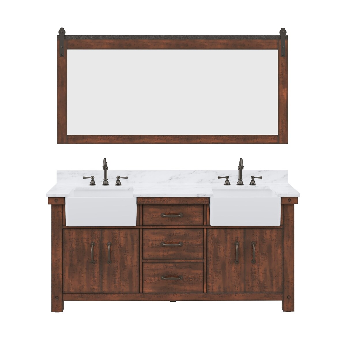 Paisley Double Sink Carrara Marble Countertop Vanity with Barn Mirror