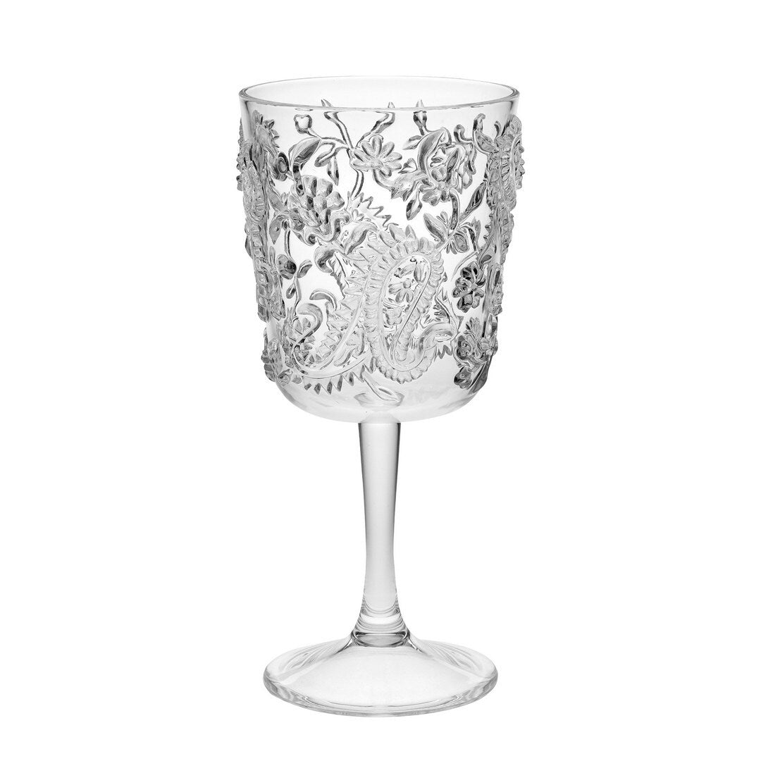 Paisley Plastic Wine Glasses Set of 4 (13oz), BPA Free Acrylic Wine Glass Set