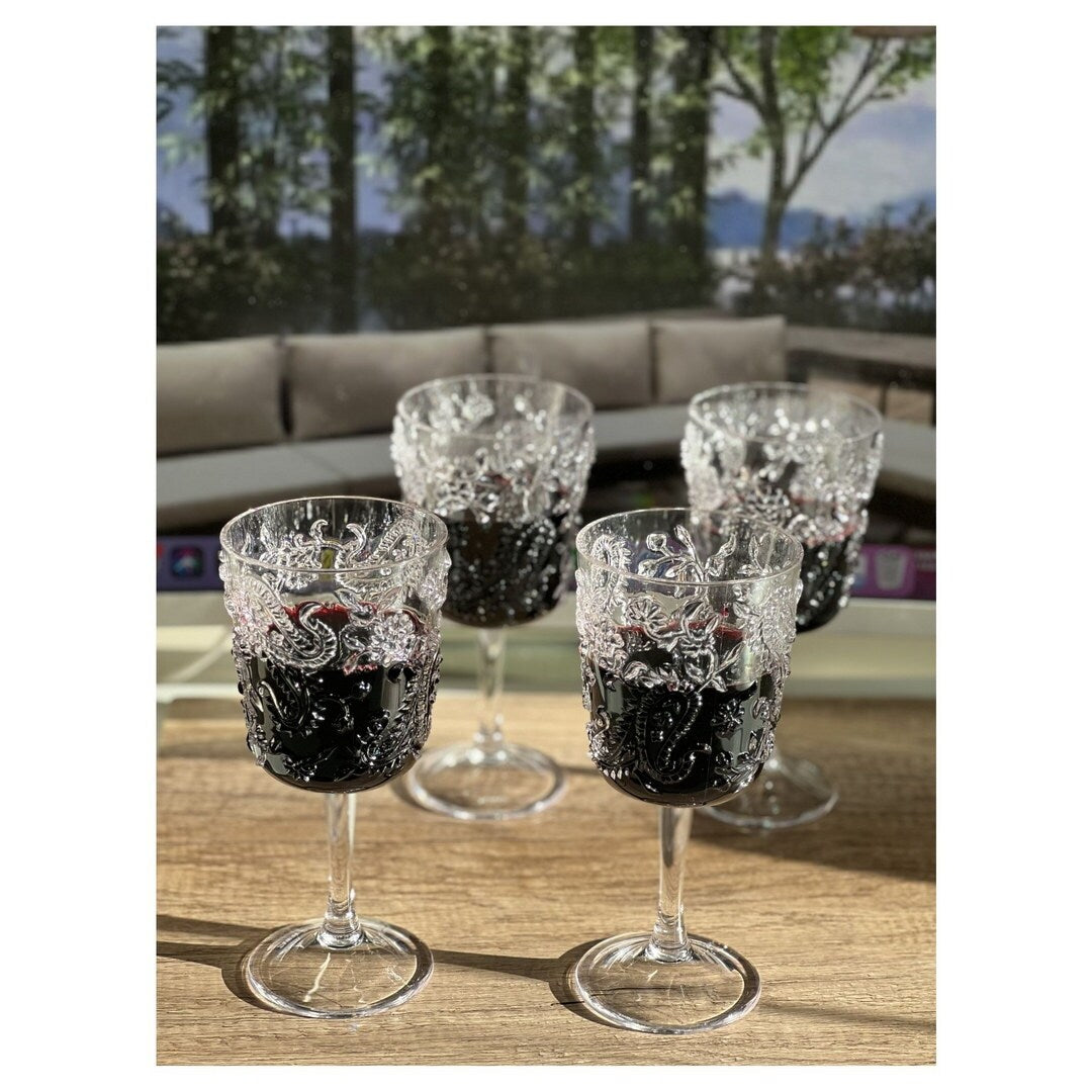 Paisley Plastic Wine Glasses Set of 4 (13oz), BPA Free Acrylic Wine Glass Set
