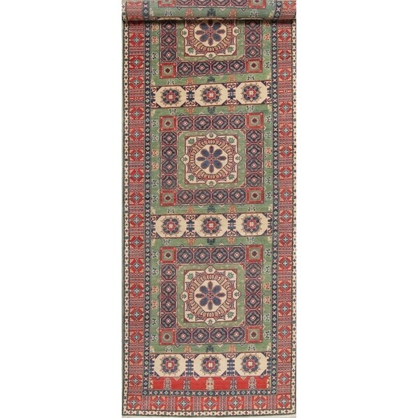 Pakistan Hand Knotted Wool Kazak-Chechen Oriental Runner Rug - 18'8" x 5'3" Runner