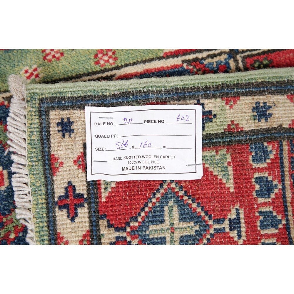 Pakistan Hand Knotted Wool Kazak-Chechen Oriental Runner Rug - 18'8" x 5'3" Runner