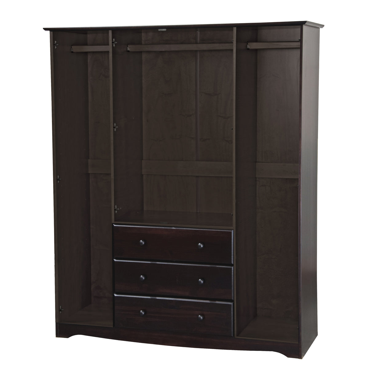 Palace Imports 100% Solid Wood Family 4-Door Wardrobe Armoire with Metal or Wooden Knobs