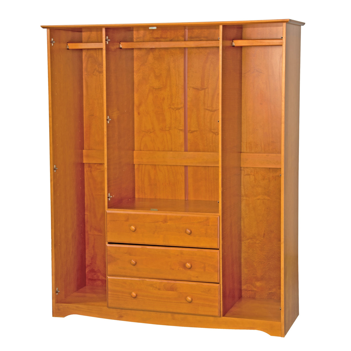 Palace Imports 100% Solid Wood Family 4-Door Wardrobe Armoire with Metal or Wooden Knobs