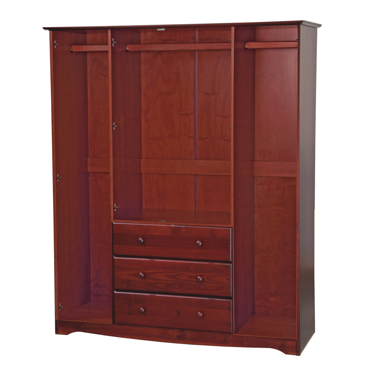 Palace Imports 100% Solid Wood Family 4-Door Wardrobe Armoire with Metal or Wooden Knobs