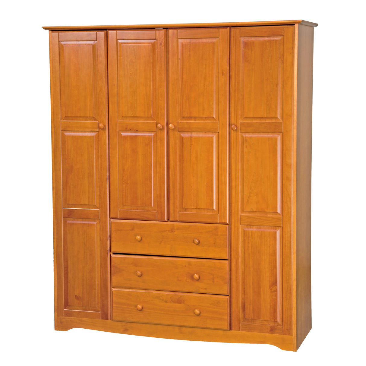 Palace Imports 100% Solid Wood Family 4-Door Wardrobe Armoire with Metal or Wooden Knobs