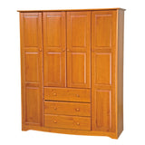 Palace Imports 100% Solid Wood Family 4-Door Wardrobe Armoire with Metal or Wooden Knobs