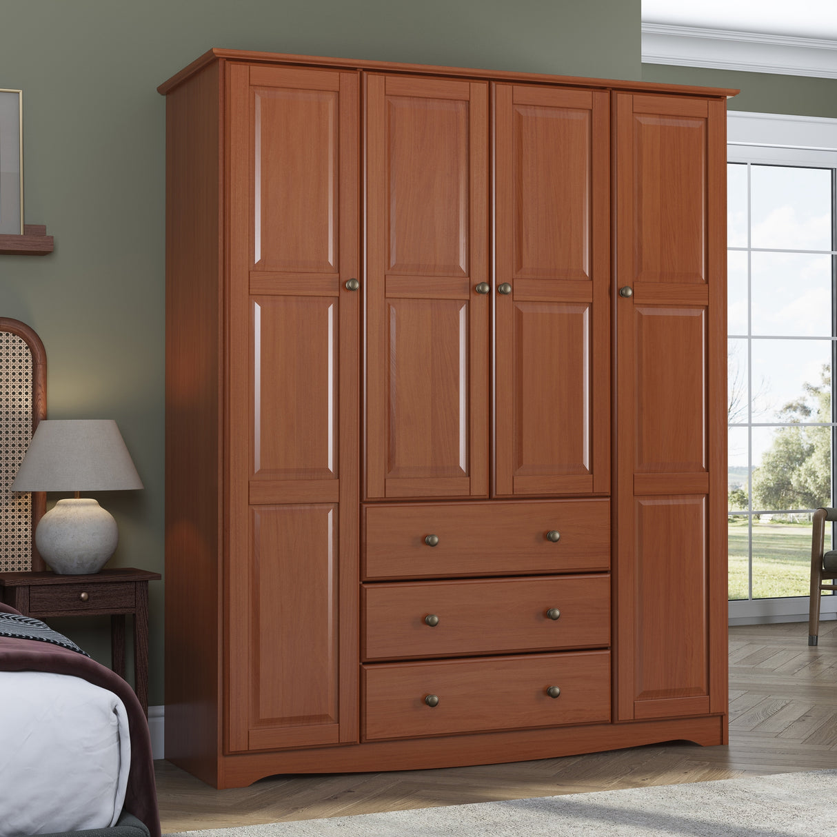 Palace Imports 100% Solid Wood Family 4-Door Wardrobe Armoire with Metal or Wooden Knobs