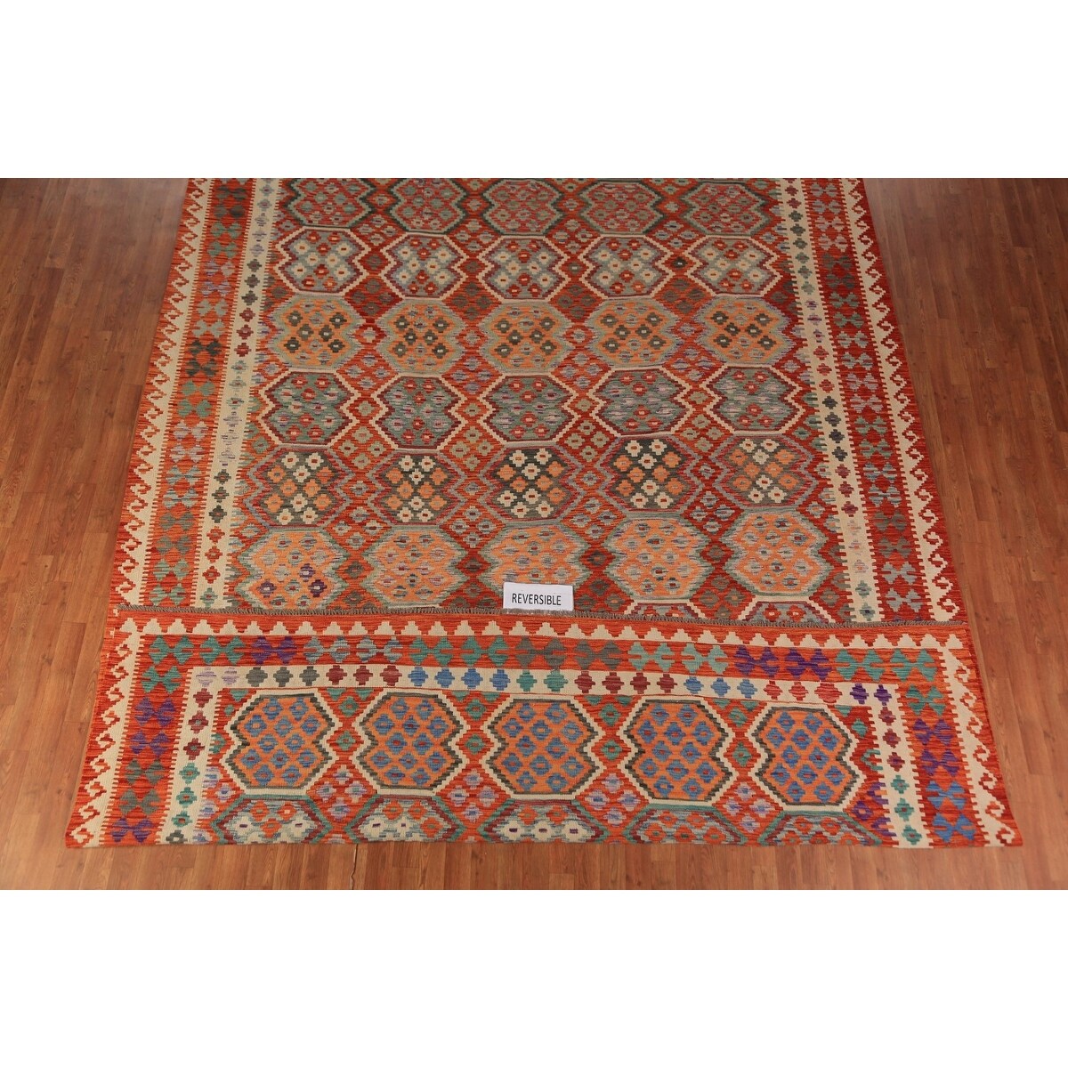 Palace Size Orange Kilim Oriental Rug Hand-Woven Wool Carpet - 10'4"x 16'1"