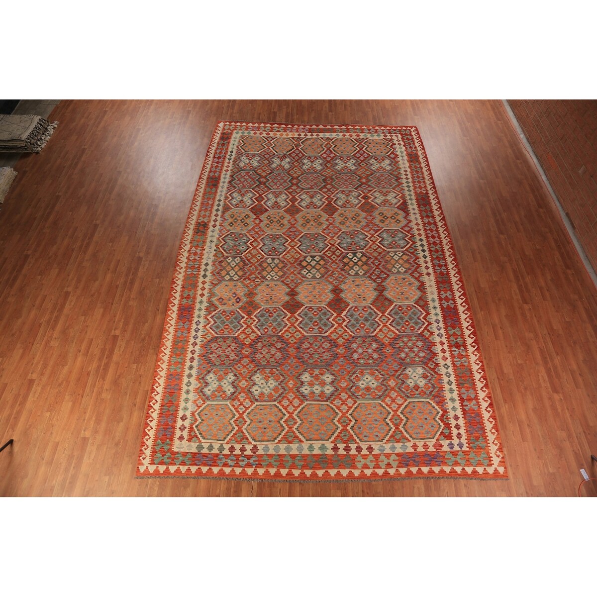 Palace Size Orange Kilim Oriental Rug Hand-Woven Wool Carpet - 10'4"x 16'1"
