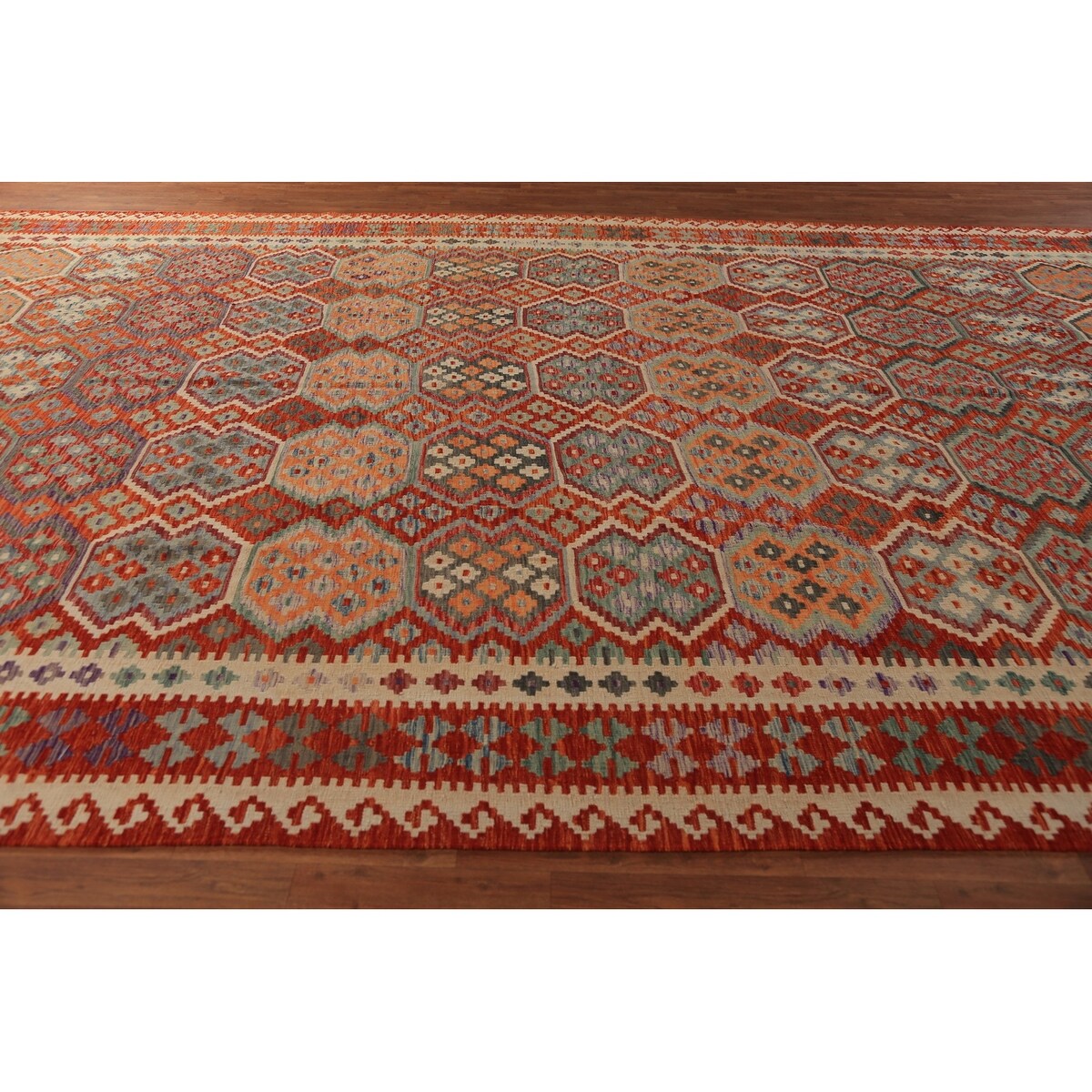 Palace Size Orange Kilim Oriental Rug Hand-Woven Wool Carpet - 10'4"x 16'1"