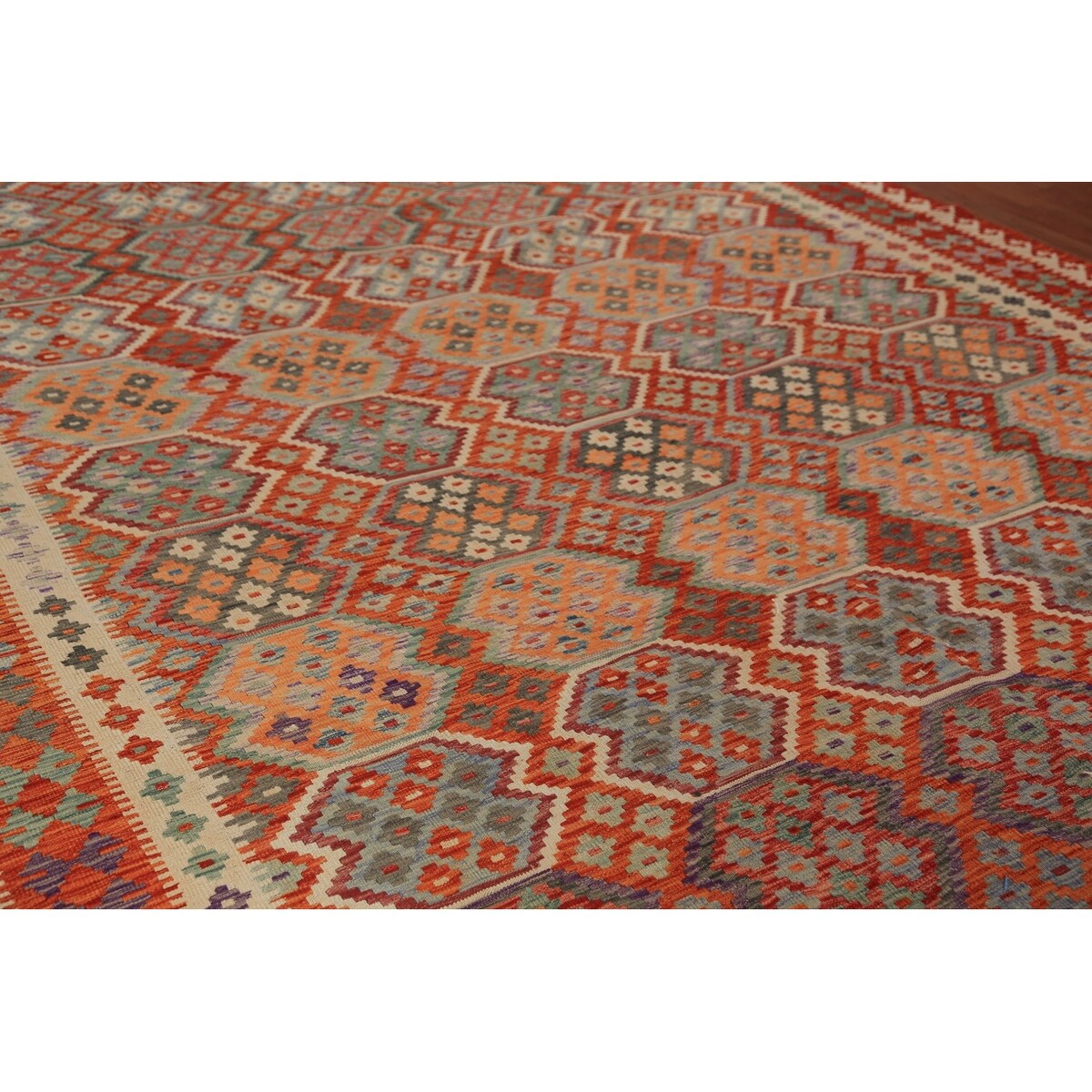 Palace Size Orange Kilim Oriental Rug Hand-Woven Wool Carpet - 10'4"x 16'1"