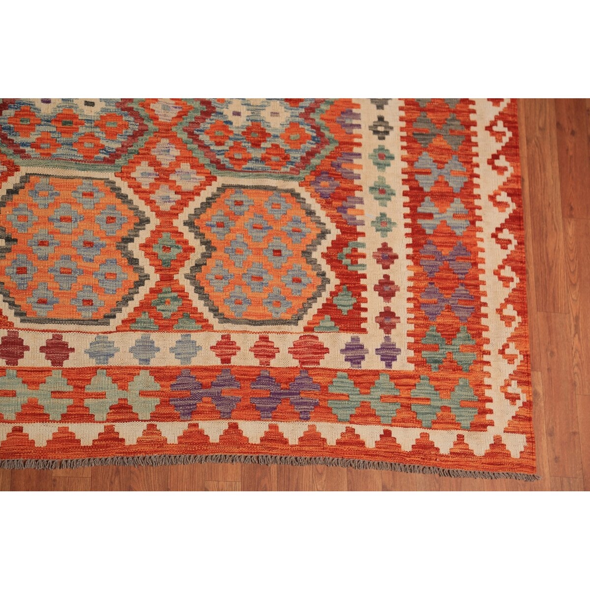 Palace Size Orange Kilim Oriental Rug Hand-Woven Wool Carpet - 10'4"x 16'1"