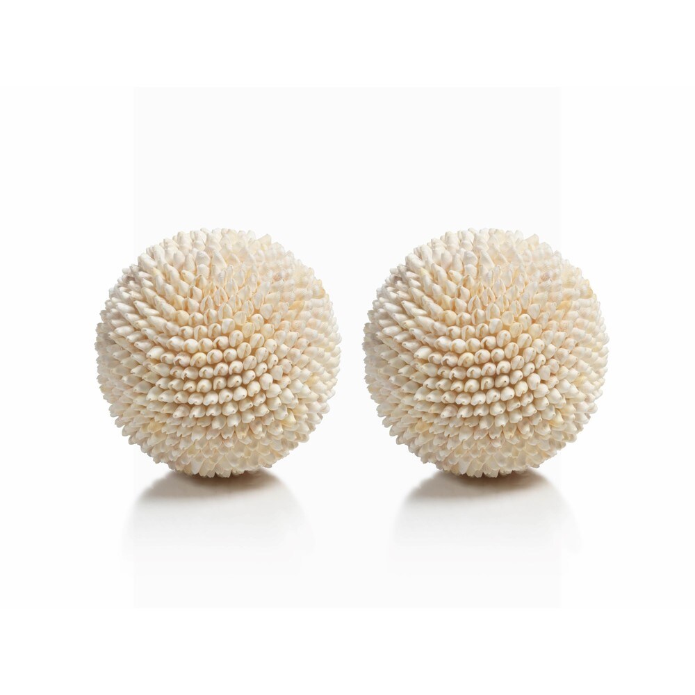 "Palay" Shell Decorative Ball, White (Set of 2)