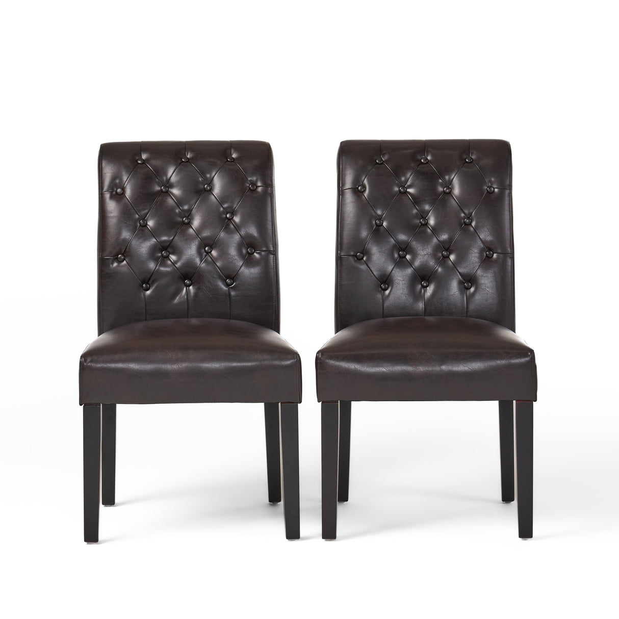 Palermo Brown Bonded Leather Tufted Dining Chair (Set of 2) by Christopher Knight Home