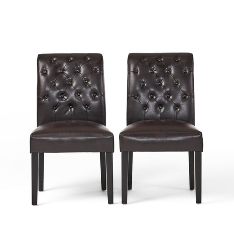 Palermo Brown Bonded Leather Tufted Dining Chair (Set of 2) by Christopher Knight Home