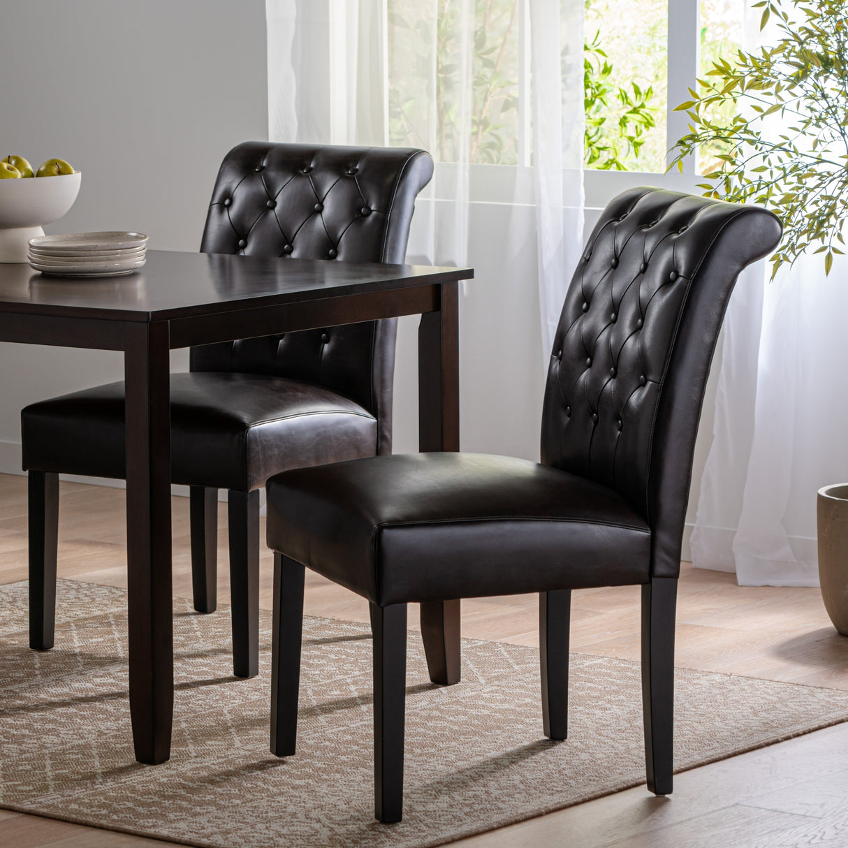 Palermo Brown Bonded Leather Tufted Dining Chair (Set of 2) by Christopher Knight Home