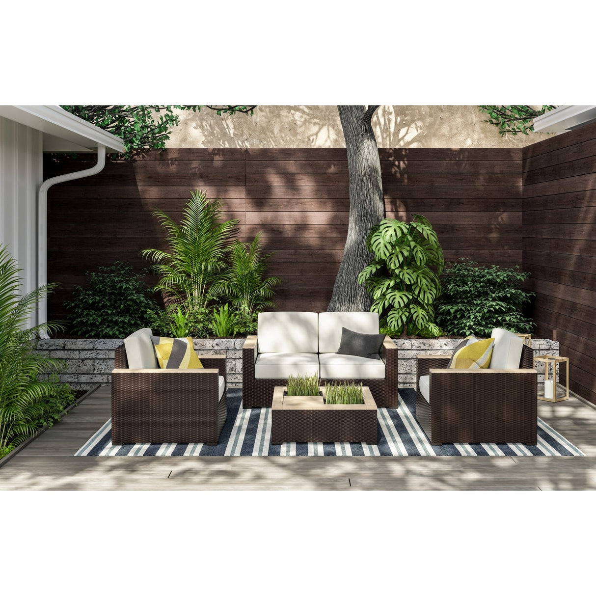 Palm Springs Brown Rattan Outdoor Loveseat Set by Homestyles - 57" x 33" x 32"