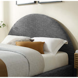 Palmetto Modern Round Headboard Slate Fabric Upholstered King Size Platform Bed