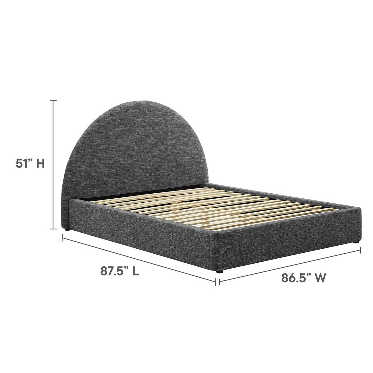 Palmetto Modern Round Headboard Slate Fabric Upholstered King Size Platform Bed