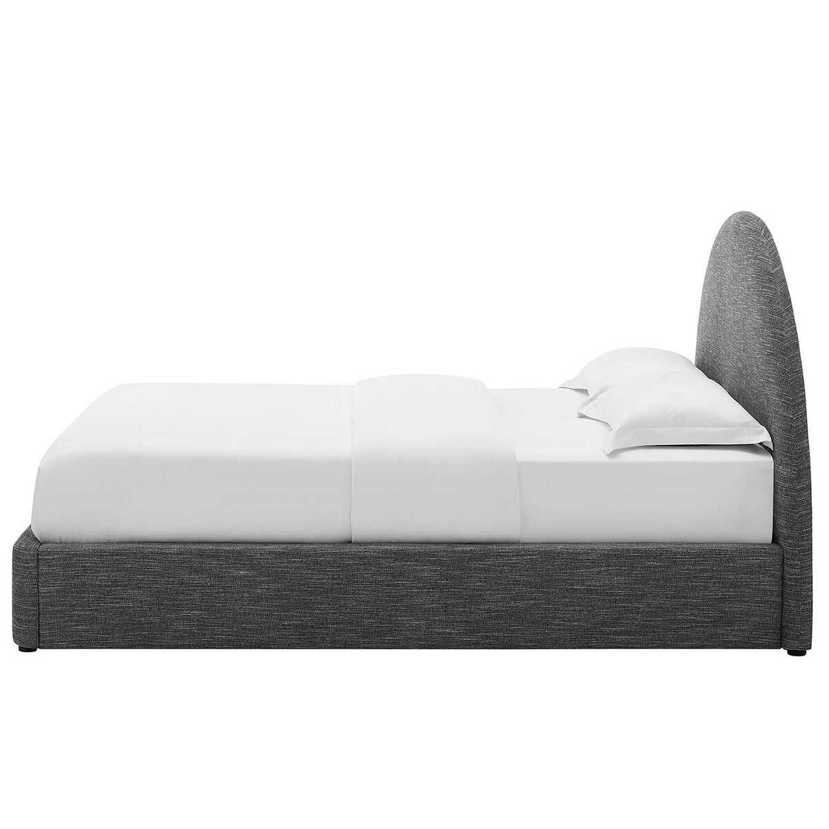 Palmetto Modern Round Headboard Slate Fabric Upholstered King Size Platform Bed