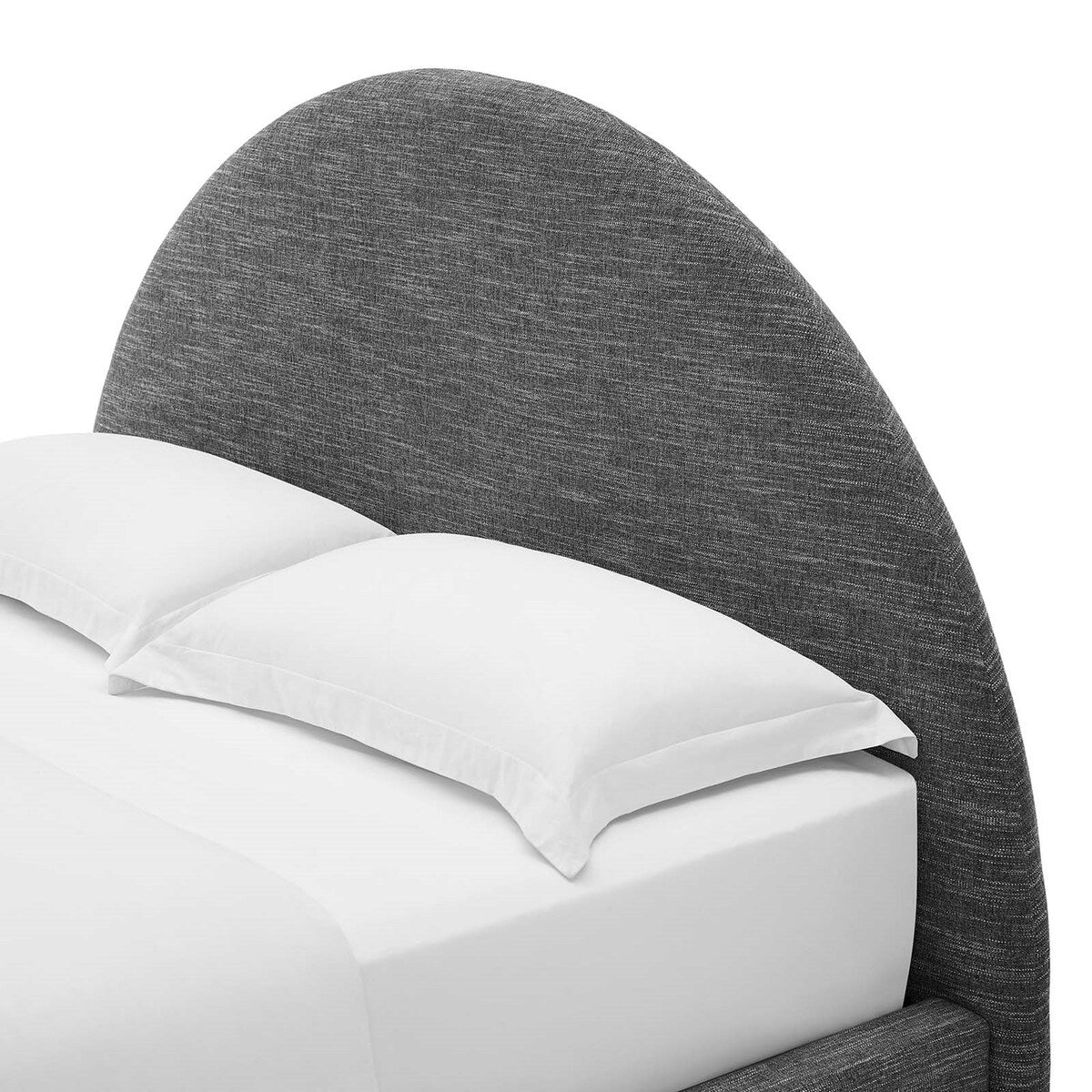 Palmetto Modern Round Headboard Slate Fabric Upholstered King Size Platform Bed