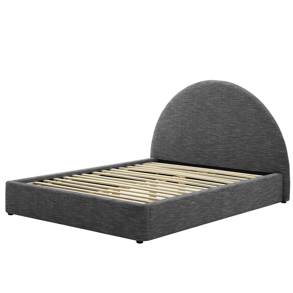 Palmetto Modern Round Headboard Slate Fabric Upholstered King Size Platform Bed